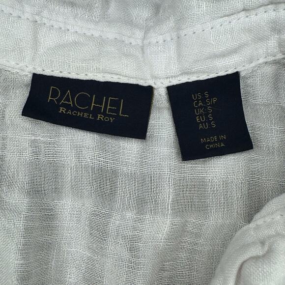 Rachel Roy SMALL white pullover top linen and cotton rolled tab short sleeve - Picture 4 of 6